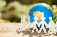 White paper people around the world globe-business concept